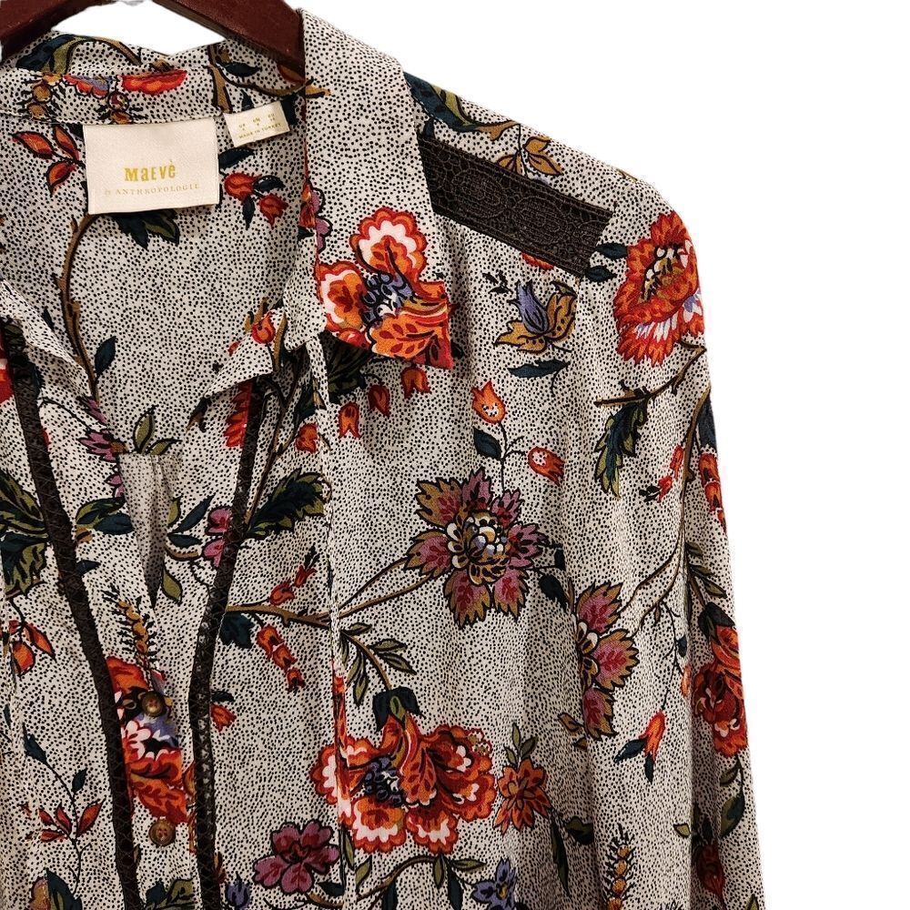 Anthropologie Maeve Janie Top Flounced Peasant Blouse Size 4 Floral - Picture 4 of 10